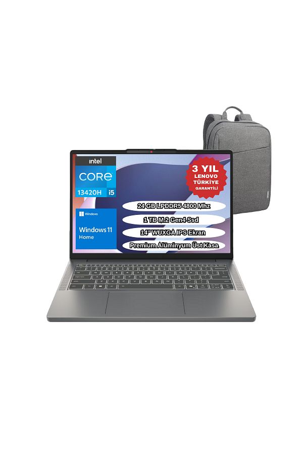LENOVO IP Slim 3 14IRH10 i5-13420H 24GB 1TB SSD 14" W11 83K00028TR Laptop - Lenovo Çanta Wz5