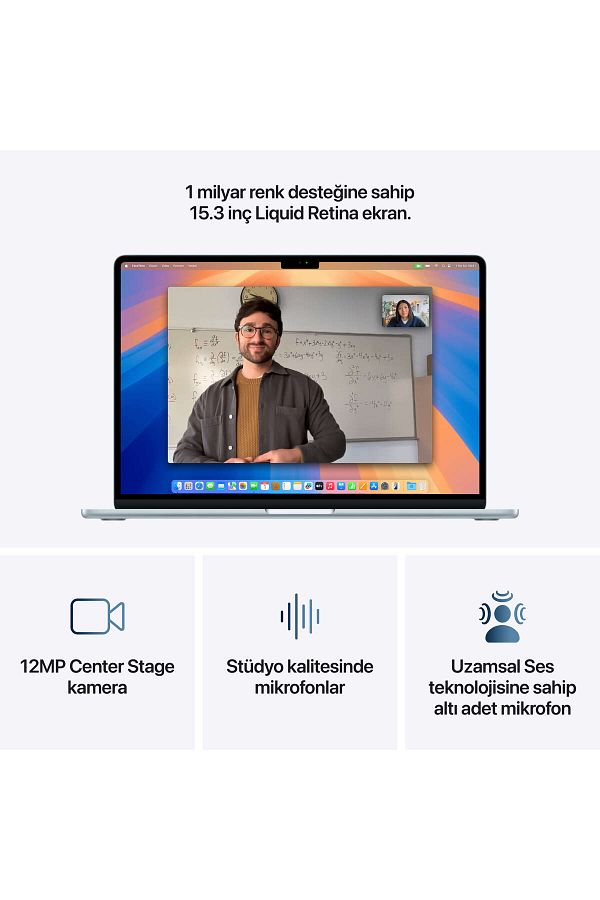 Apple 15" MacBook Air: Apple M4 chip with 10-core CPU and 10-core GPU, 16GB, 256GB SSD - Gök Mavisi - Görsel 5