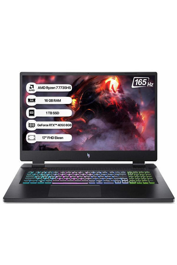 ACER Nitro 17 Nh.ql1ey.003 Ryzen 7-7735hs 16gb 1tb Ssd Rtx4050-6gb 17.3"fhd 165hz Linux Taşınabilir