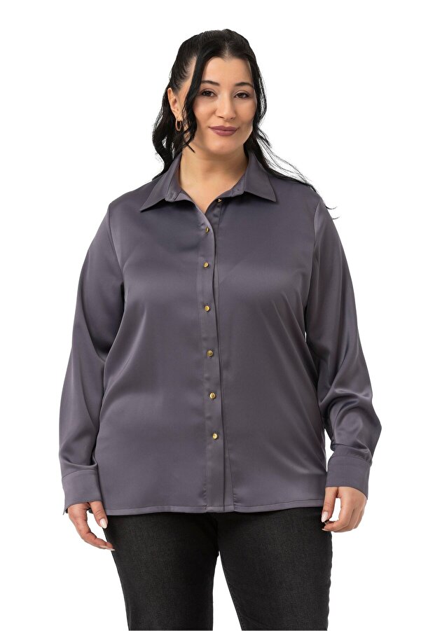 Satin Textured Cuffed Shirt — Anthracite