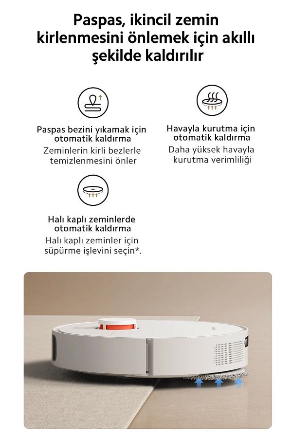 Xiaomi Kendini Temizleyen 6000pa Uyumlu Yüksek Güç Çift Döner Paspaslı Akıllı Robot Süpürge - Halı Tanıma - Görsel 7