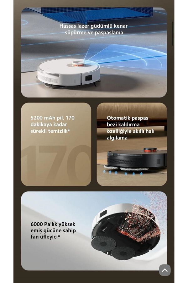 Xiaomi Otomatik Halı Tanııma Mop Kaldırma Vacuum S20+ Plus 6000PA Yüksek Güçlü Robot Süpürge - Görsel 4