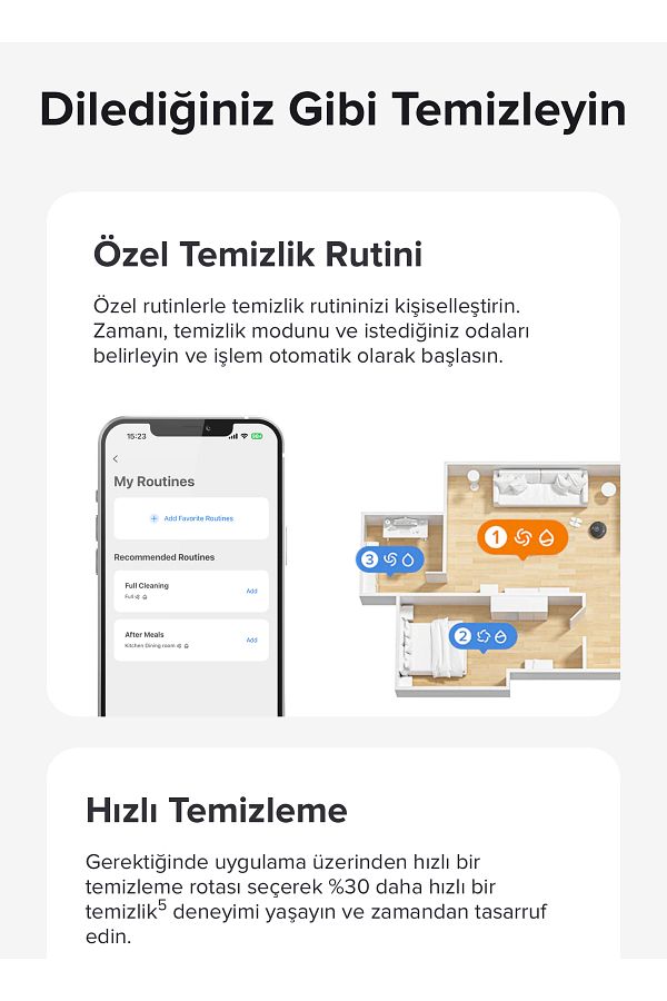 Roborock Ultra Premium Istasyonlu Robot Süpürge Beyaz, 240dk | Akıllı Çift Temizleme Gücü | Lambader Hdy - Görsel 6
