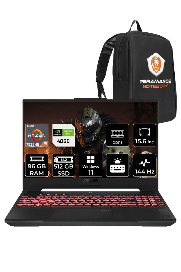 ASUS TUF Gaming A15 FA507NV R5 7535HS 96GB 512GB SSD RTX4060/8GB 140W 144HZ 15.6'' W11P LP103 & PER4