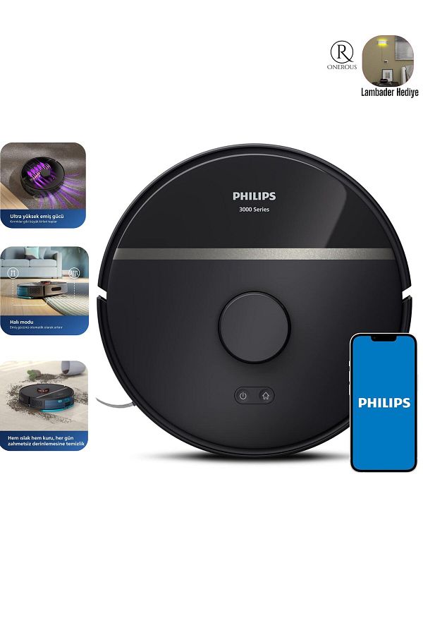 Philips 4000Pa Ultra Yüksek Emiş Güçlü 3ü 1 Arada Islak Kuru ve Moplu Premium Robot Süpürge, HEPA Filtreli