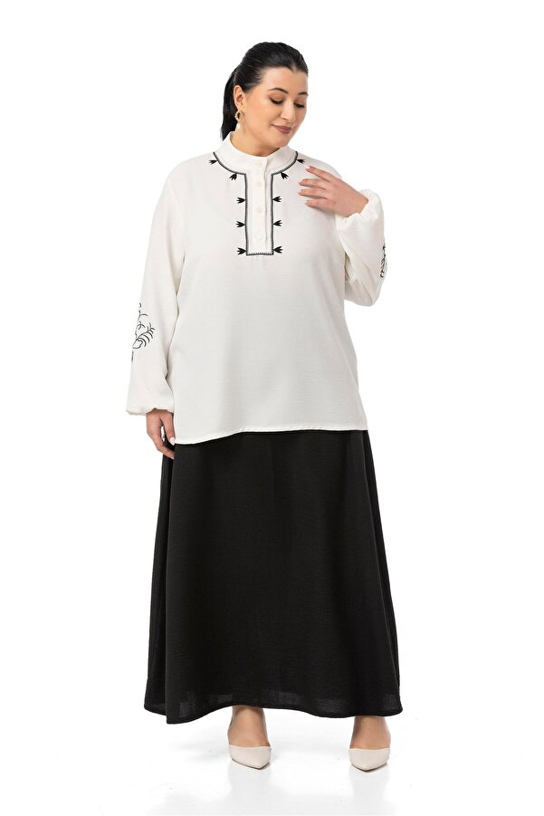 Embroidered Blouse Skirt Two-piece Set — Black