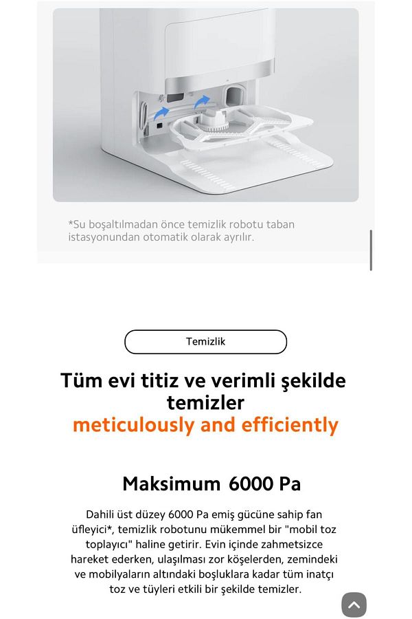 Xiaomi Kendini Temizleyen 6000pa Uyumlu Yüksek Güç Çift Döner Paspaslı Akıllı Robot Süpürgex20plus Hediyeli - Görsel 8