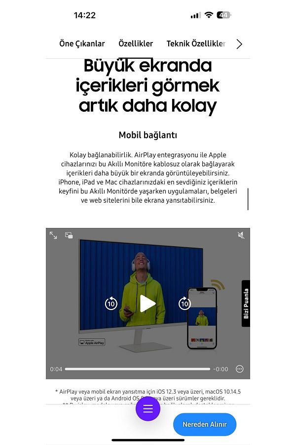 Samsung SMART Monitör TV 32" 80 EKRAN Wi-fi Bağlantı 4ms 60hz 1920 X 1080 SAMSUNG Monitör Tv+Askı Aparatı - Görsel 8