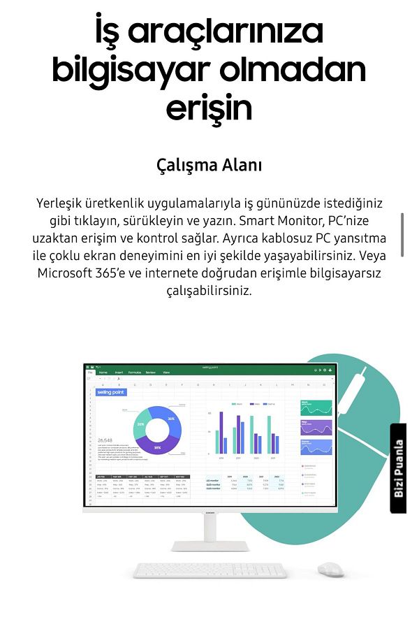 Samsung SMART Monitör TV 32" 80 EKRAN Wi-fi Bağlantı 4ms 60hz 1920 X 1080 SAMSUNG Monitör Tv+Askı Aparatı - Görsel 4