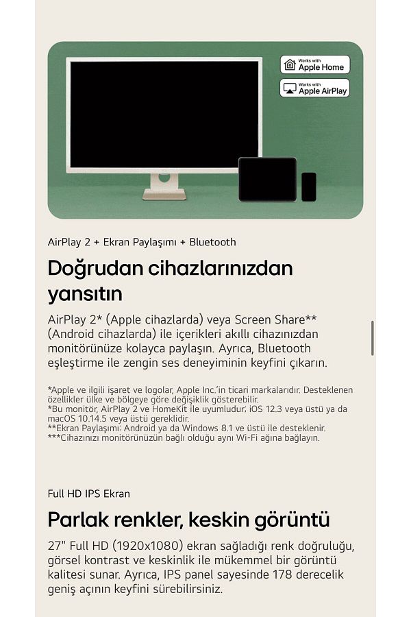 LG SMART TV-Monitör 80 Ekran WebOS Akıllı TV Wİ-Fİ Apple-Android Bağlantı IPS 1920x1080 FULLHD - Görsel 8