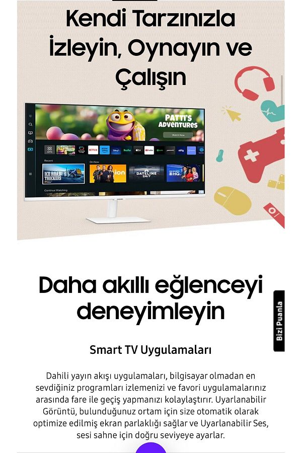 Samsung SMART Monitör TV 32" 80 EKRAN Wi-fi Bağlantı 4ms 60hz 1920 X 1080 SAMSUNG Monitör Tv+Askı Aparatı - Görsel 3