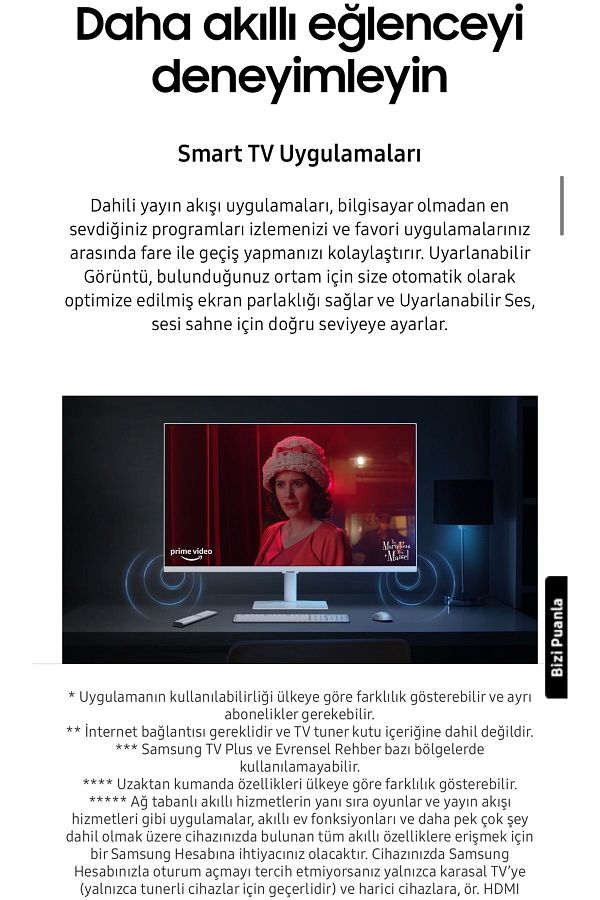 Samsung SMART Monitör TV 32" 80 EKRAN Wi-fi Bağlantı 4ms 60hz 1920 X 1080 SAMSUNG Monitör Tv+Askı Aparatı - Görsel 7