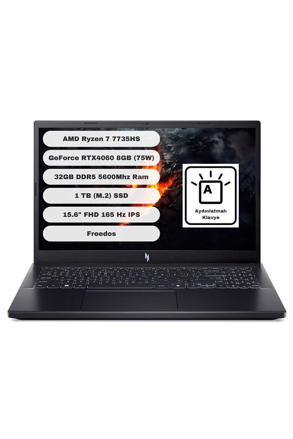 ACER Nitro V15 ANV15-41 GTI132 Amd Ryzen 7 7735HS 32GB 1TB SSD RTX4060 Freedos 15.6" NH.QSFEY.001