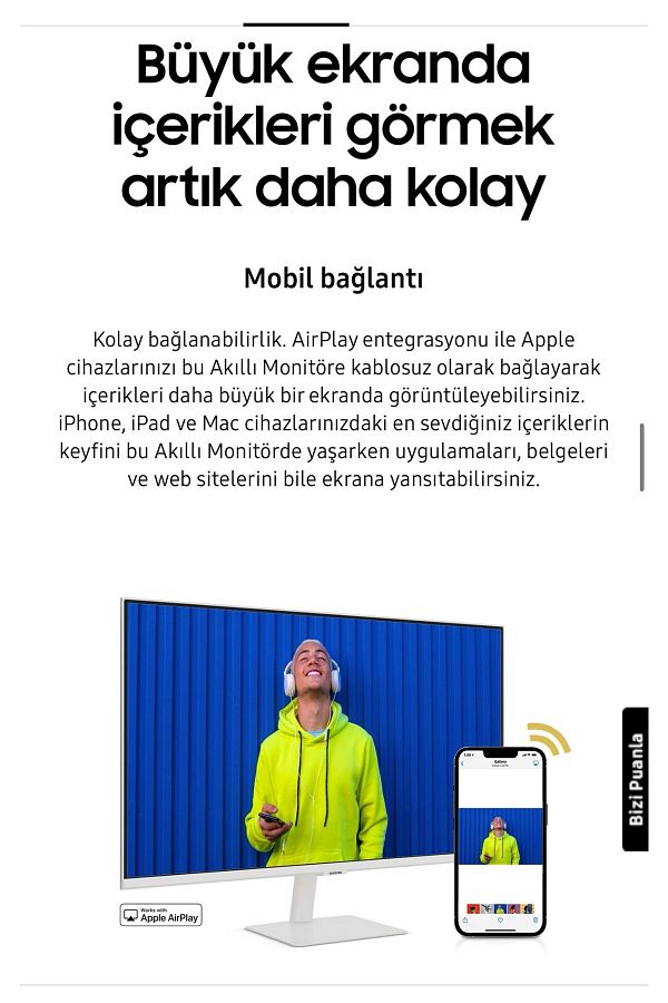 Samsung SMART Monitör TV 32" 80 EKRAN Wi-fi Bağlantı 4ms 60hz 1920 X 1080 SAMSUNG Monitör Tv+Askı Aparatı - Görsel 6