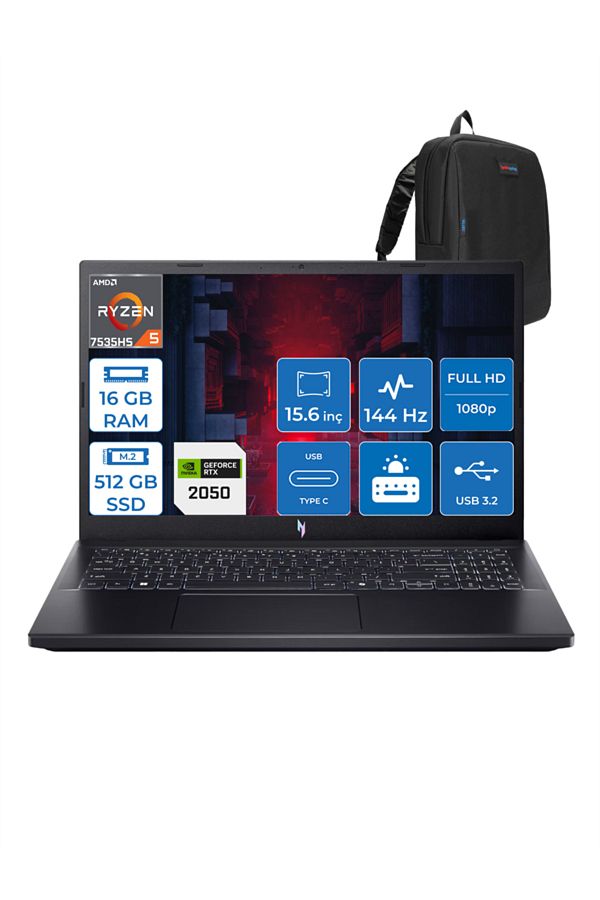 ACER Nitro V15 Ryzen 5 7535HS 16GB 512GB SSD 4GB/RTX2050/75W FDOS 15.6" Fhd 144Hz ANV15R3F8F01 +ZETTACNT