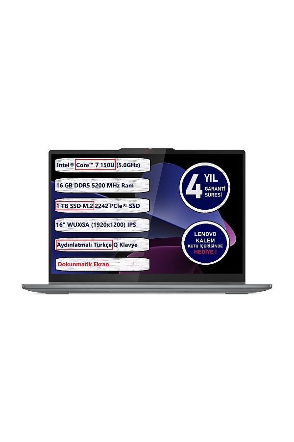 LENOVO Ideapad 5 2-In-1 83DU0052TR 16IRU9 Intel® Core™ 7 150U 16GB 1tb TBSSD 16" Dokunmatik Freedos