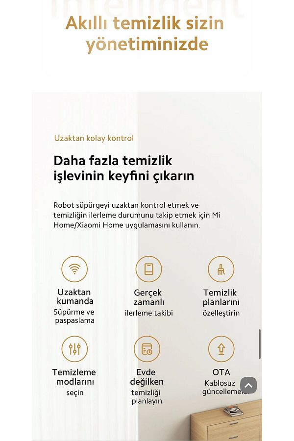 Xiaomi Halı, Parke Veya Sert Zemin 5000pa Wifi Ve Sesli Kontrol Özellikli Akıllı Robot Süpürge S20 - Görsel 6