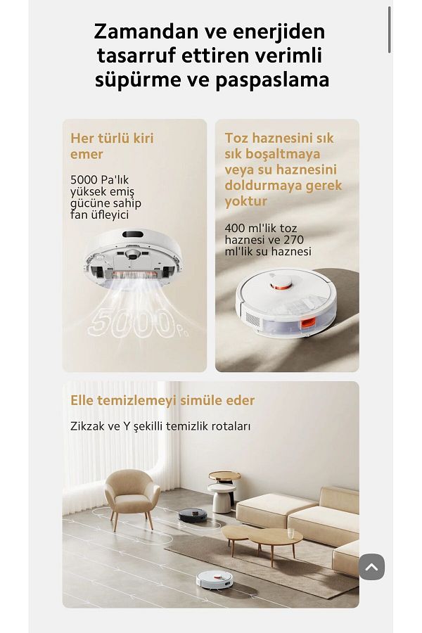 Xiaomi Halı, Parke Veya Sert Zemin 5000pa Wifi Ve Sesli Kontrol Özellikli Akıllı Robot Süpürge S20 - Görsel 2
