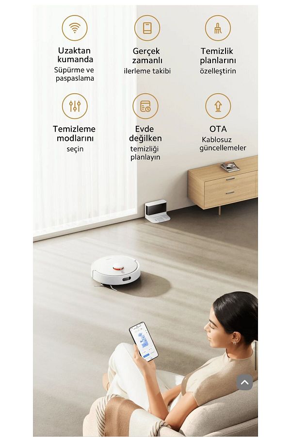 Xiaomi Robot Vacuum S20 5000 Pa Emiş Gücü ve LDS Lazer Navigasyon Akıllı Robot Süpürge Beyaz - Görsel 7