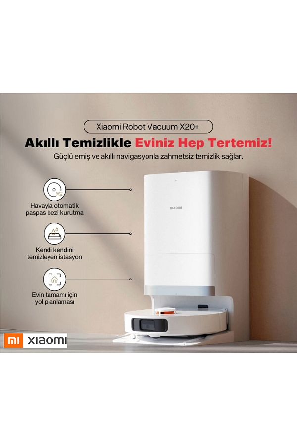 Xiaomi X20 Plus Robot Süpürge Ve Mob Beyaz-ultrasonik Halı Tanıma Ve Yüksek Emiş Gücü-lambader