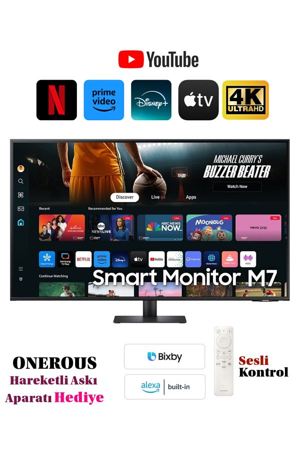 Samsung Akıllı Tv-monitör 109 EKRAN 43"  Wi-fi Apple Android Kablosuz Görüntü Aktarım-Duvar Montaj Aparatı