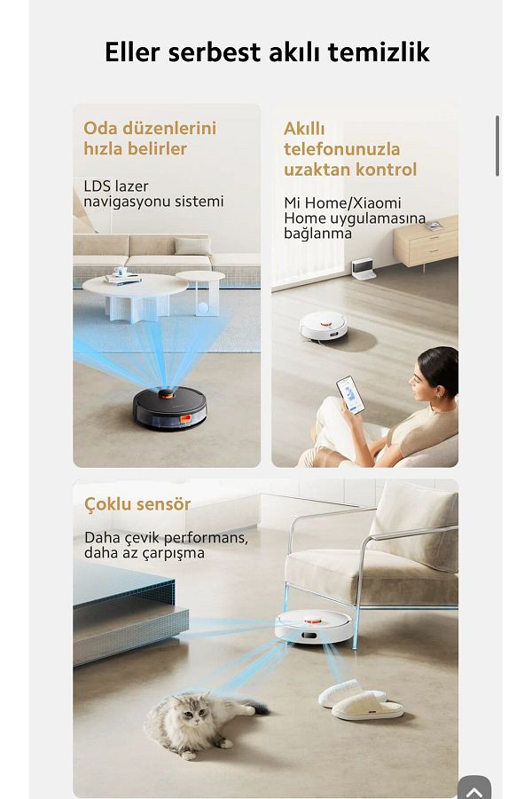 Xiaomi Halı, Parke Veya Sert Zemin 5000pa Wifi Ve Sesli Kontrol Özellikli Akıllı Robot Süpürge S20 - Görsel 3