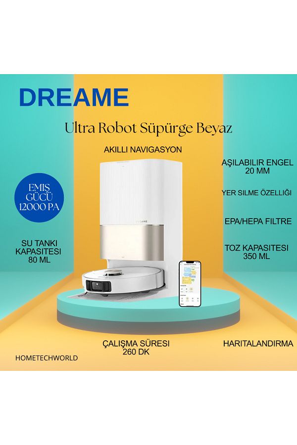 Roborock 12000Pa emiş gücüyle Ultra Robot Süpürge Beyaz