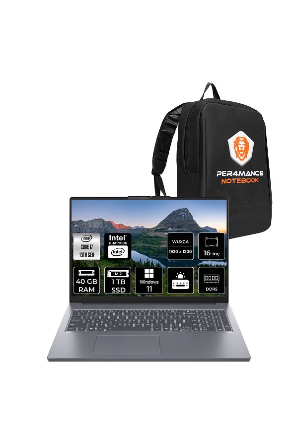 LENOVO IdeaPad Slim 3 i7 13620H 40GB DDR5 1TB SSD 16'' IPS WUXGA W11H Dizüstü & PER4 ÇANTA