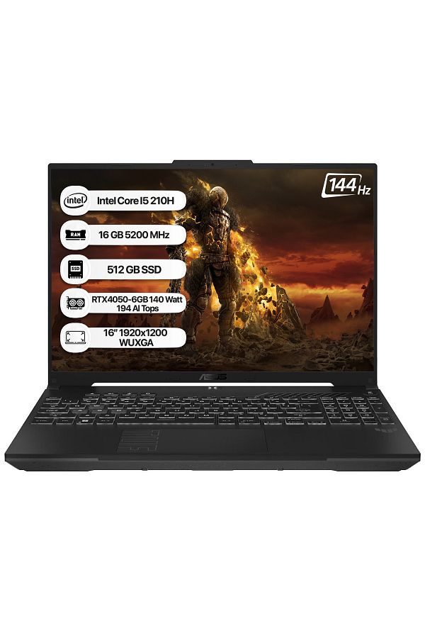 ASUS Tuf Gaming F16 FX607VU-RL142 i5 210H 16GB 512GB SSD RTX4050-6GB 140W Freedos 16" 144Hz WUXGA Ta