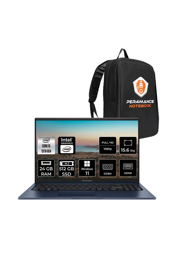 ASUS Vivobook 15 X1504VA i5 1334U 24GB RAM 512GB SSD 15.6'' FHD W11PRO NJ2011 & PER4 ÇANTA