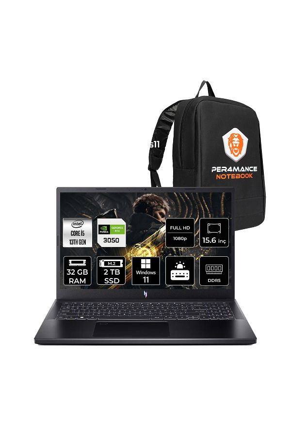 ACER Nitro V15 i5-13420H 32GB 2TB SSD RTX3050/6GB 15.6'' 144Hz FHD W11P Gaming Laptop & PER4 ÇANTA