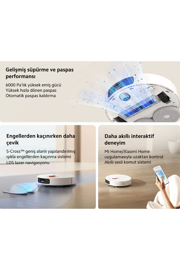 Xiaomi 6000PA Otomatik Paspas Yıkama ve Halı Tanıma Özellikli Çöp İstasyonlu Akıllı Robot Süpürge - Görsel 3