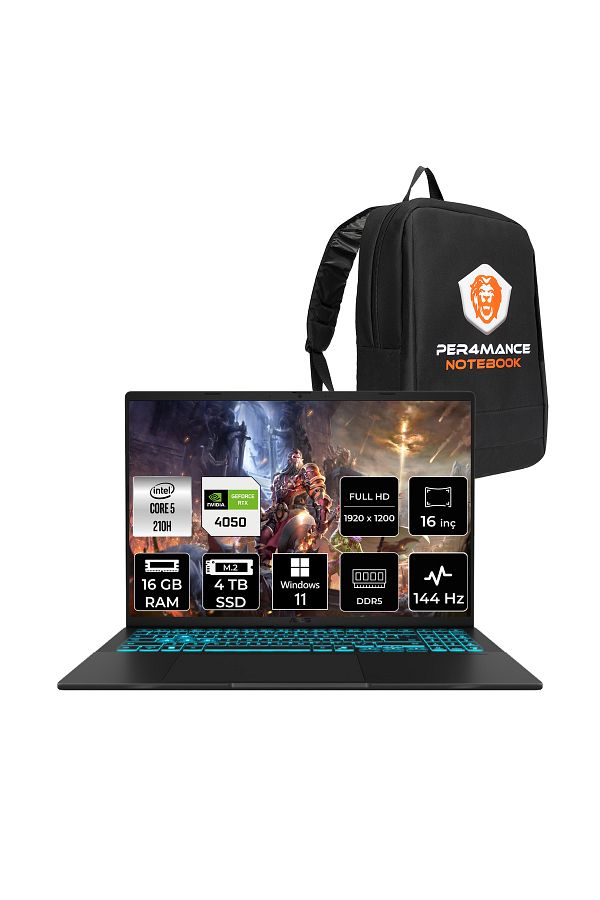 ASUS Vivobook 16 Core 5 210H 16GB 4TB SSD RTX4050/6GB 144Hz 16" WUXGA W11H V3607VU & PER4 ÇANTA