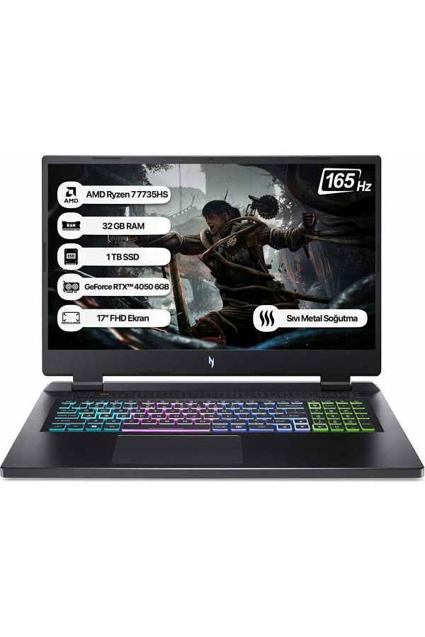 ACER Nitro 17 Nh.ql1ey.003-32 Ryzen 7-7735hs 32gb 1tb Ssd Rtx4050-6gb 17.3"fhd 165hz Sıvı Metal Soğutmalı