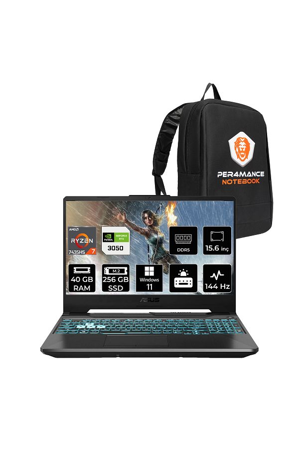 ASUS TUF Gaming A15 R7 7435HS 40GB 256GB SSD RTX3050/4GB 75W 144Hz 15.6" FHD W11H FA506NCR & PER4 ÇA
