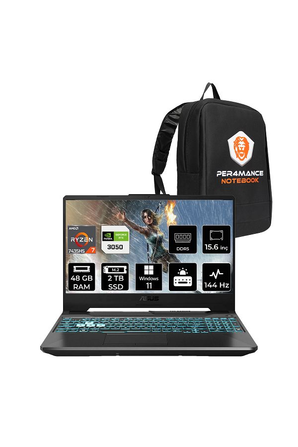 ASUS TUF Gaming A15 R7 7435HS 48GB 2TB SSD RTX3050/4GB 75W 144Hz 15.6" FHD W11H FA506NCR & PER4 ÇA