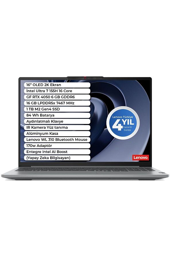 LENOVO Ideapad Pro 5 Ultra 7 155h 16gb 1tb 16" 2k Oled Gf Rtx4050 6gb Freedos Bt Mouse 83d4008dtr