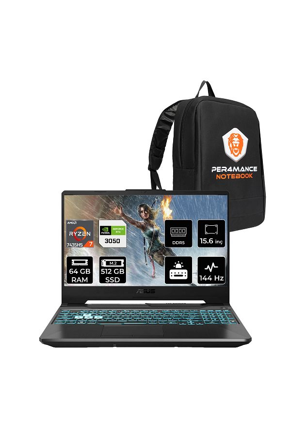 ASUS TUF Gaming A15 R7 7435HS 64GB 512GB SSD RTX3050/4GB 75W 144Hz 15.6" FHD FDOS FA506NCR & PER4 ÇA