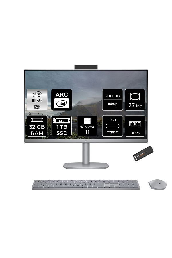 HP OmniStudio Ultra 5 125H 32GB DDR5 1TB SSD Arc Graphics 27" FHD W11H All in One & PER4 Bellek
