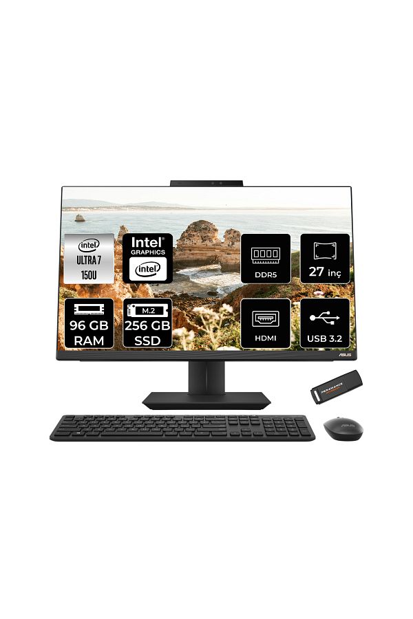 ASUS A5702WVARK Ultra 7 150U 96GB DDR5 256GB SSD Intel Graphics 27" FHD FDOS Siyah All in One & PER4