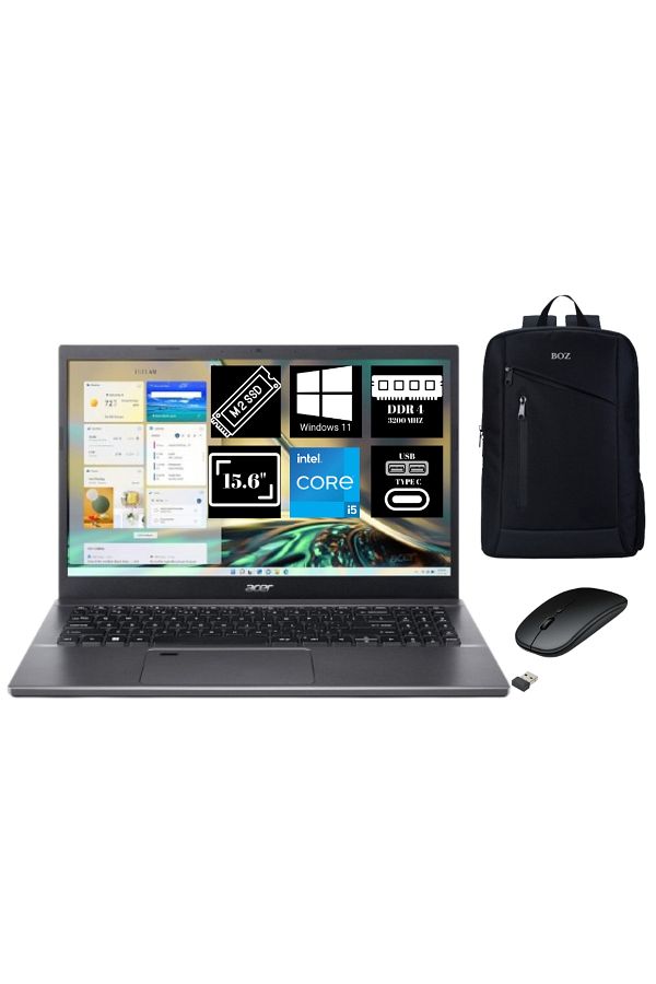 ACER Aspire 5 Intel Core i5-12450H 32GB 512GB SSD W11 15.6'' FHD Dizüstü Bilgisayar +Boz Çanta,Mouse