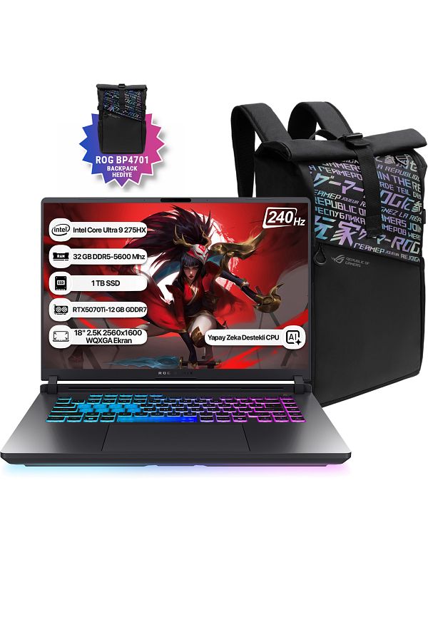 ASUS Rog Strix G18 G815LR-S9155 Ultra 9 275HX 32GB 1TB SSD RTX5070Ti-12GB Dos 18" 2.5K 240Hz WQXGA