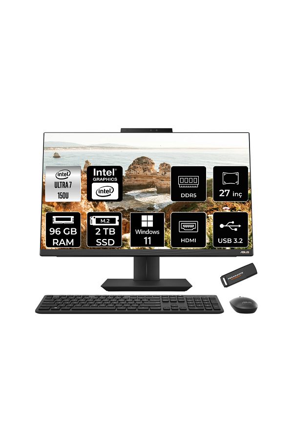 ASUS A5702WVARK Ultra 7 150U 96GB DDR5 2TB SSD Intel Graphics 27" FHD W11P Siyah All in One & PER4