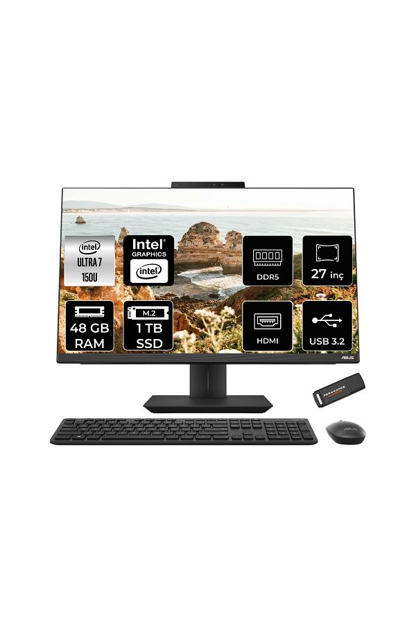 ASUS A5702WVARK Ultra 7 150U 48GB DDR5 1TB SSD Intel Graphics 27" FHD FDOS Siyah All in One & PER4