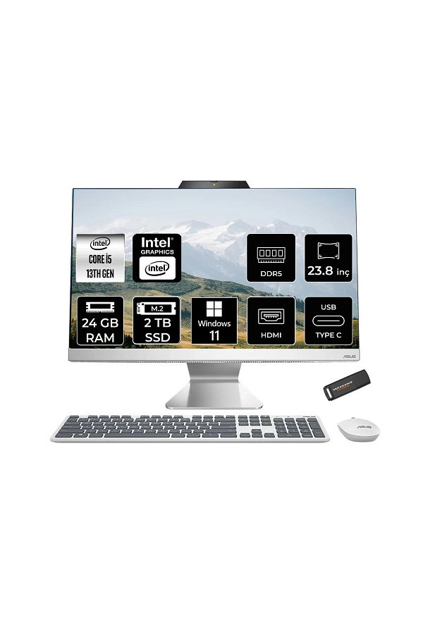 ASUS A3402WVAK i5 1335U 24GB DDR5 2TB SSD Intel Graphics 23.8" FHD W11P Beyaz All in One & PER4