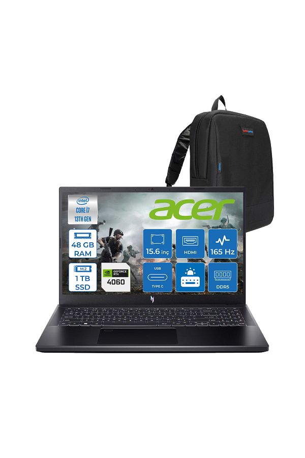 ACER Nitro V 15 ANV15 I7 13620H 48GB 1tb SSD 4060 75W 15.6" Fhd IPS 165HZ FDOS NHQQEEY002F13+ZETTAÇANTA