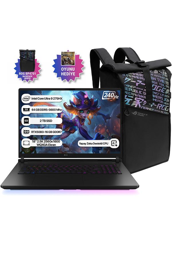ASUS Rog Strix Scar 18 G835LW-SA129 Ultra 9 275HX 64GB 2TB SSD RTX5080-16GB Dos 18" 2.5K 240Hz WQXGA