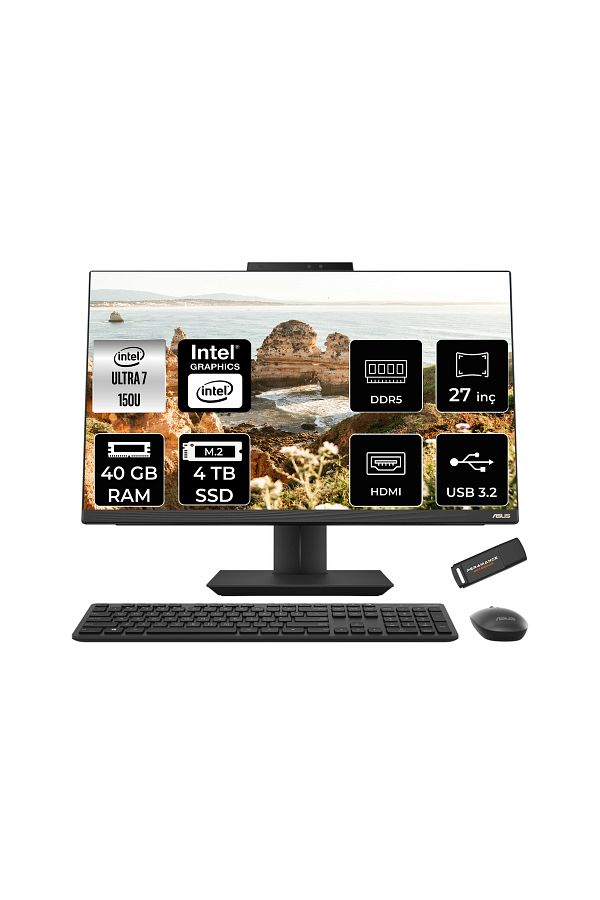 ASUS A5702WVARK Ultra 7 150U 40GB DDR5 4TB SSD Intel Graphics 27" FHD FDOS Siyah All in One & PER4