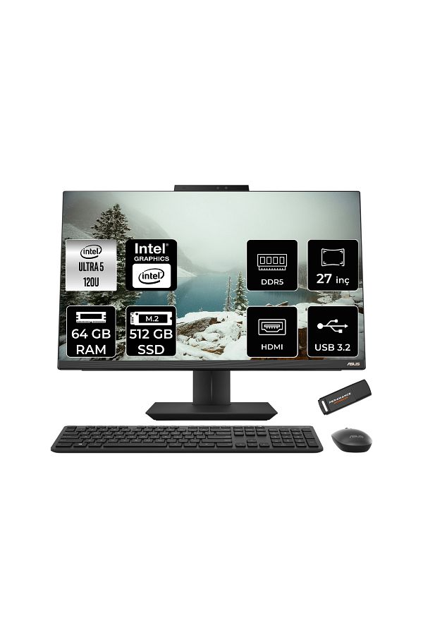 ASUS A5702WVARK Ultra 5 120U 64GB DDR5 512GB SSD Intel Graphics 27" FHD FDOS Siyah All in One & PER4