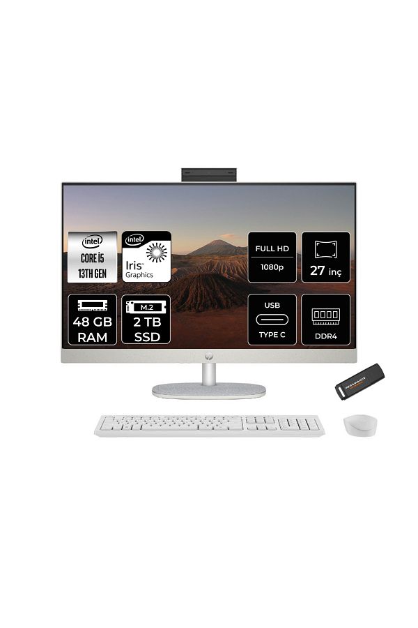 HP 27-CR0009NT i5 1335U 48GB 2TB SSD Intel Graphics 27" FHD IPS FDOS All In One PC Beyaz & PER4